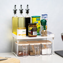 Load image into Gallery viewer, Stackable kitchen shelf riser with oils and spices