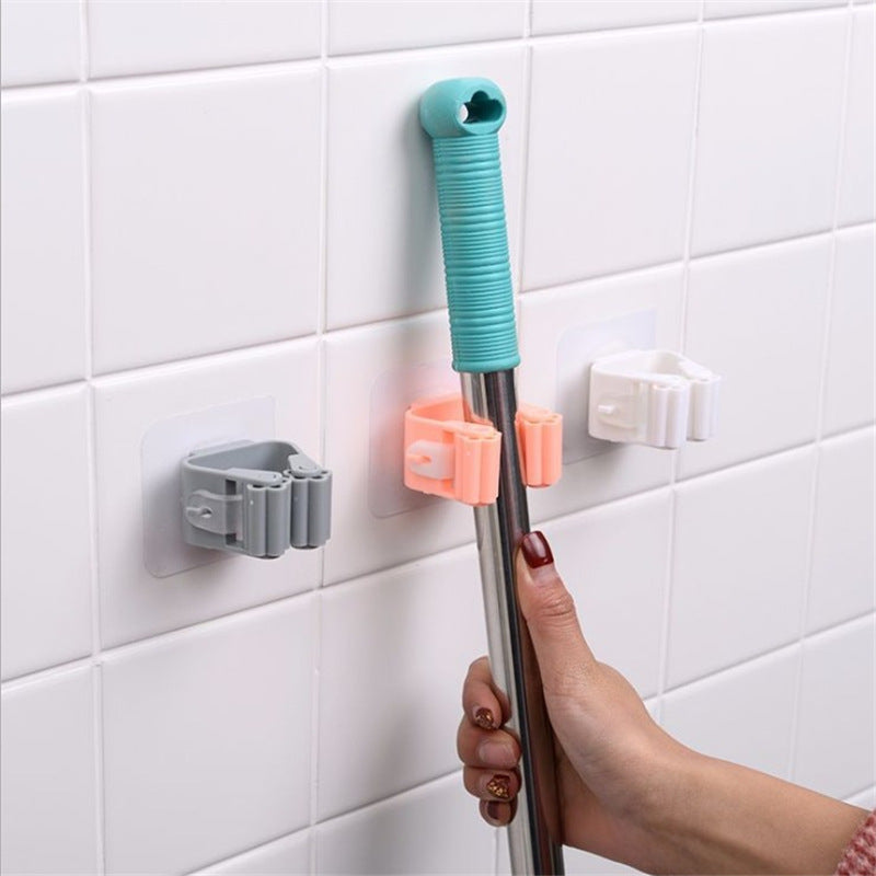 No Drill Self Adhesive Broom Mop Holder Wall Mounted Wiper Holder on Wall  in Bathroom Kitchen