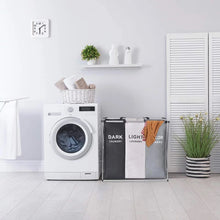 Load image into Gallery viewer, Messfree laundry basket with three compartments for sorting clothes
