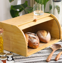 Load image into Gallery viewer, Bamboo bread box with bread rolls