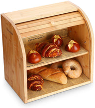 Load image into Gallery viewer, Bamboo double layer roll-top bread box