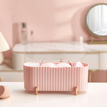 Load image into Gallery viewer, Pink storage box on a vanity with mirror