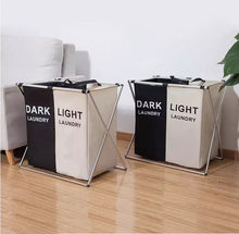 Load image into Gallery viewer, Messfree laundry basket with three compartments for sorting clothes