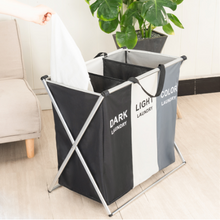 Load image into Gallery viewer, Messfree laundry basket with three compartments for sorting clothes