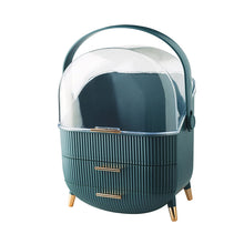 Laden Sie das Bild in den Galerie-Viewer, Green luxury makeup organizer with handle and lid
