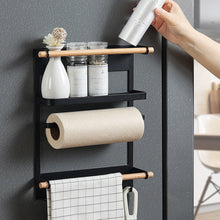 Load image into Gallery viewer, Black magnetic rack with paper towel and jars