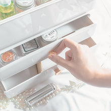 Load image into Gallery viewer, Opening the drawer of a white makeup vanity box