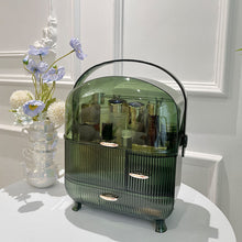 Laden Sie das Bild in den Galerie-Viewer, Dark green Nordic makeup vanity box with handle