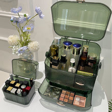 Laden Sie das Bild in den Galerie-Viewer, Dark green makeup vanity box and lipstick case set