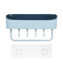 Laden Sie das Bild in den Galerie-Viewer, Light blue adhesive wall shelf with hooks