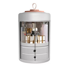 Load image into Gallery viewer, Rotating makeup organizer with pink lid and clear doors