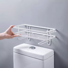 Laden Sie das Bild in den Galerie-Viewer, Metal bathroom organizer shelf with multiple storage levels