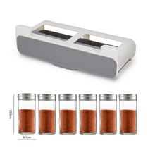 Load image into Gallery viewer, Spice rack with six jars and dimensions