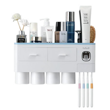 Laden Sie das Bild in den Galerie-Viewer, Wall-mounted toothbrush holder with toothpaste dispenser and four cups