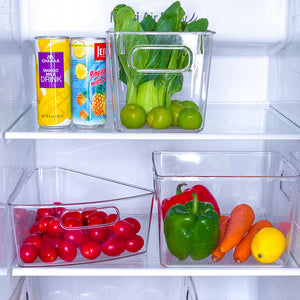 Stackable fridge organizer bins for kitchen storage