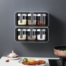Load image into Gallery viewer, Black wall-mounted spice boxes with seasonings
