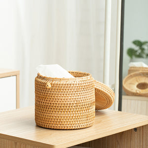 Round Rattan Tissue Box