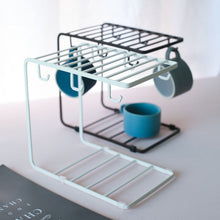 Laden Sie das Bild in den Galerie-Viewer, MessFree® stackable metal cup rack with hooks for organizing mugs and cups in black and white, ideal for kitchen storage and countertop organization
