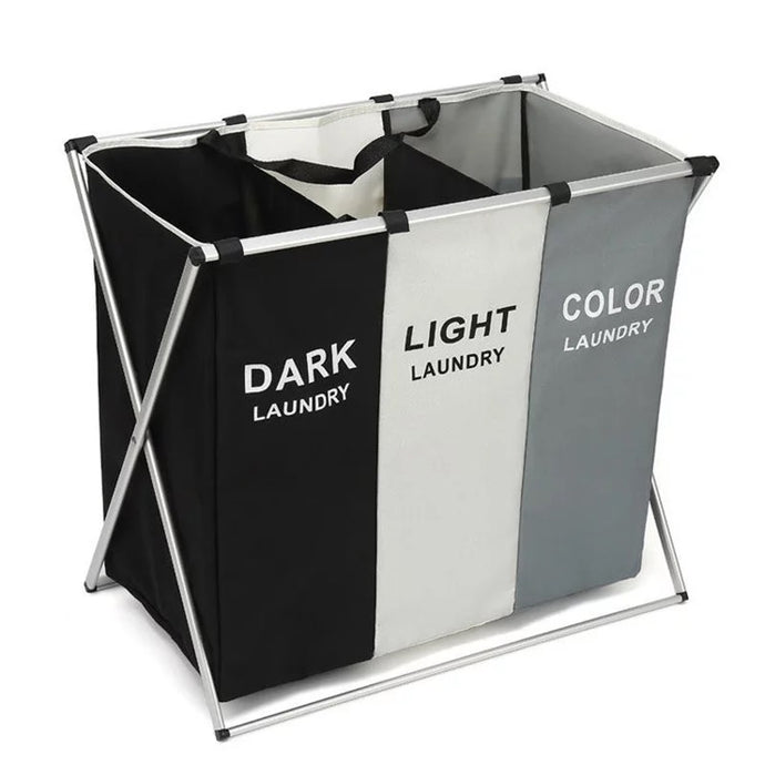 Messfree laundry basket with three compartments for sorting clothes
