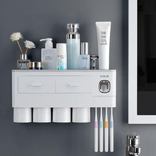 Load image into Gallery viewer, Wall-mounted toothbrush holder with toothpaste dispenser and storage
