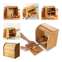 Load image into Gallery viewer, Bamboo bread box features and removable board
