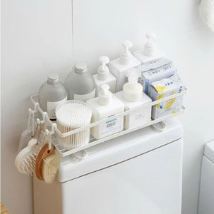 Metal bathroom organizer shelf with multiple storage levels