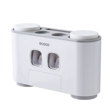Laden Sie das Bild in den Galerie-Viewer, Grey family toothbrush holder with dual toothpaste dispensers
