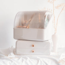 Load image into Gallery viewer, White makeup vanity box with ribbed clear lid
