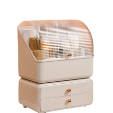 Load image into Gallery viewer, White stackable makeup vanity box with clear lid and drawers

