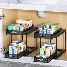 Laden Sie das Bild in den Galerie-Viewer, Black 2 tier under sink organizers with sliding drawers

